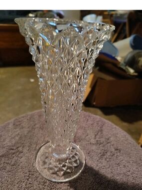 Princess House Clear Diamond-Cut Crystal Vase